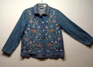 Bobbie Brooks Hemdjacke mit Knopfleiste Damen Größe S 4/6 Denim bestickt Blumen - Bild 1 von 17