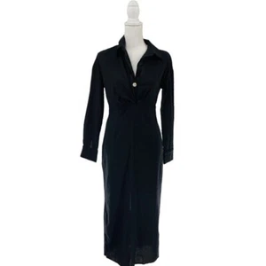 Petal & Pup NEW Monrow Black Preppy Long Sleeve Linen Midi Shirt Dress Size 4 - Picture 1 of 8