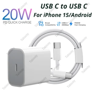 20W USB C Type C Adapter For Android iPhone 15 iPad Fast Charger Block PD Cable - Picture 1 of 15