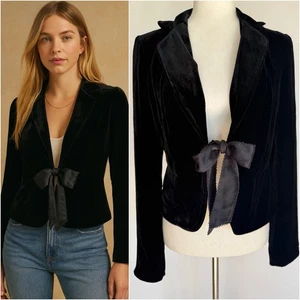 The Limited Damen kleiner schwarzer Blazer Seide Samt zum Binden vorne Event Silvester Karriere - Bild 1 von 17