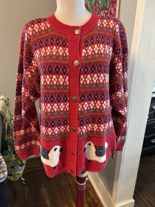 Cardigan vintage Northern Isles donna XL maglione pecora Fair Isle rosso RARO - Foto 1 di 5