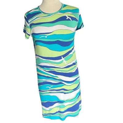 Tori Richard Honolulu Hawaii Wave Print Seagulls Midi Dress Resort Beach Size XS - Image 1 of 4