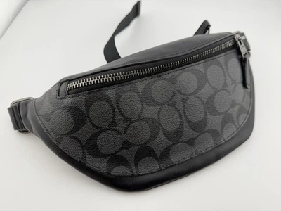 Coach Men’s Authentic Leather Belt Bag Fanny Pack - Black Gray Logo Pattern - image 1 of 4