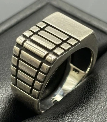 Anillo sello textura escalera plata esterlina nuevo estado 8G 925 talla 10 Foto 1 de 4