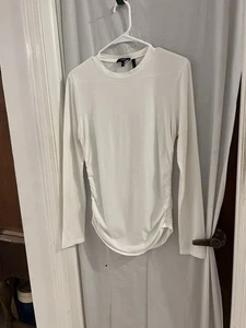 Theory White Long Sleeve Ruched Sides Tee Sz M - Picture 1 of 6