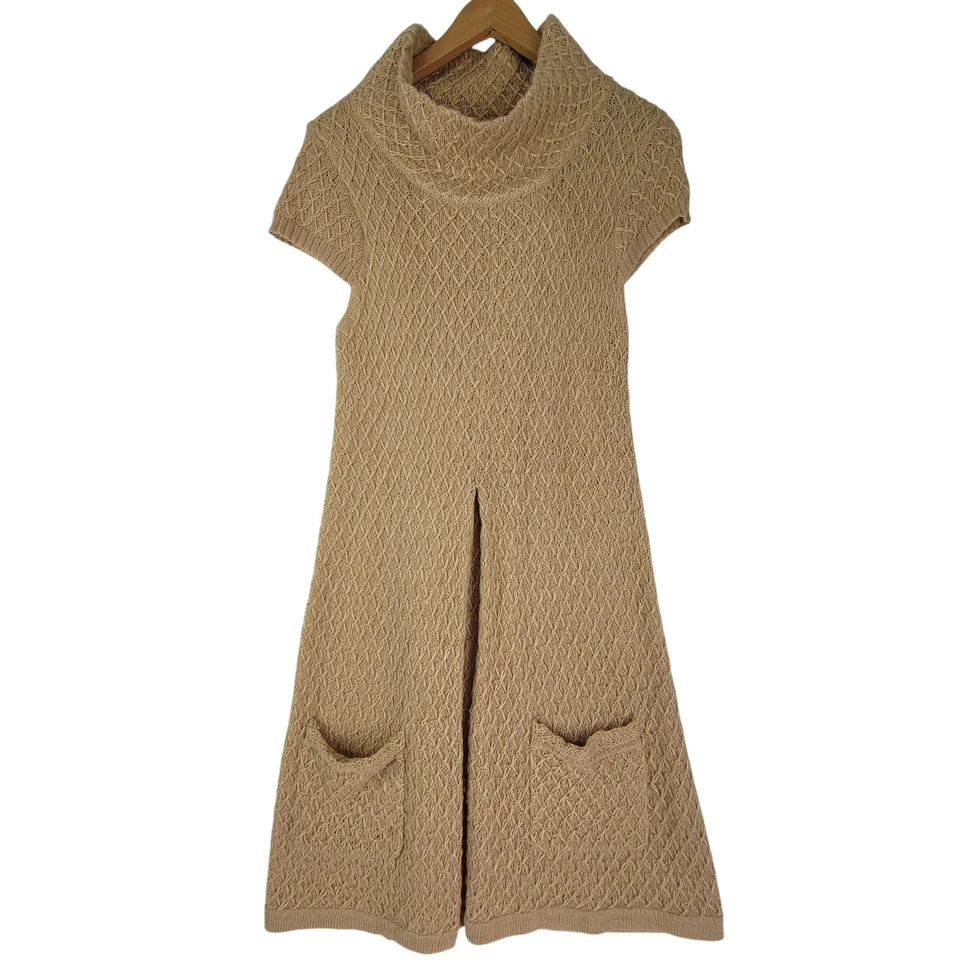 BCBG Girls Vintage Beige Alpaca Knit Cowl Neck Sweater Dress With Pockets Medium - Image 1 of 4