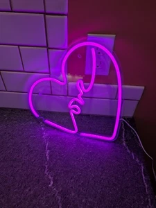 Pink Heart “Love” Neon Light Sign USB Powered LED Wall Decor 11" - Picture 1 of 9