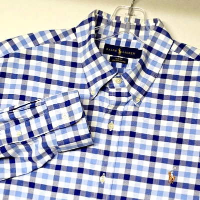 Camisa Ralph Lauren Para Hombre X-Grande Azul Calce Ajustado Elastizada Oxford Manga Larga Botón Foto 1 de 4