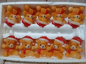 Vintage orsacchiotto Babbo Natale cappello plastica soffiaggio stampo stringa copri luce set 20 - Foto 1 di 2