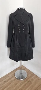 Ted Baker Abrigo Negro Talla 4 Ajuste y Acampanado Doble Botonadura Bolsillos Steampunk Permanente - Imagen 1 de 13