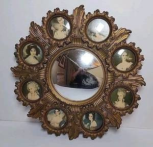 Vintage A Cameo Creation Gold Plastic Wall Frames and Convex Round Mirror 15.5” - Picture 1 of 11
