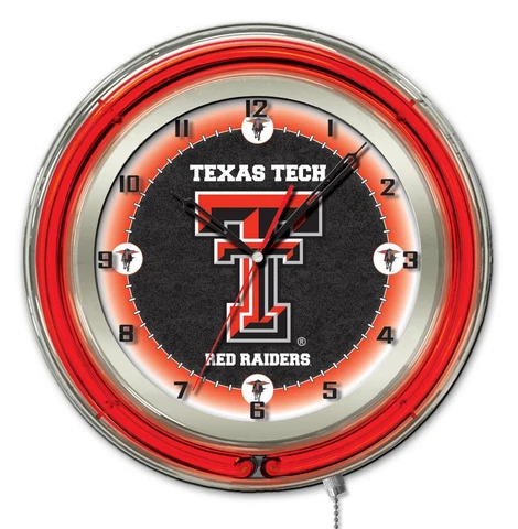 Texas Tech Red Raiders HBS Neon Red College Battery Powered Wall Clock (19") Cover