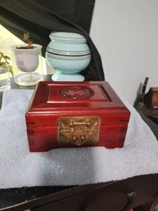 Vintage Chinese Rosewood Jewelry Box80's no key 6x5x3in Good used - Picture 1 of 12