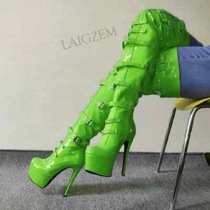 Women Over Knee Platform Boots Side Zipper Thin High Heels Boots Studded Over Kn - Picture 1 of 22