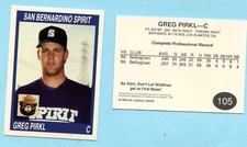1990 Cal League Cards- San Bernardino Spirit- Greg  Pirkl- Box 186