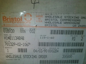 BRISTOL COMPRESSOR H1NB113ABAB /11000 BTU/115-1-60 - Picture 1 of 2