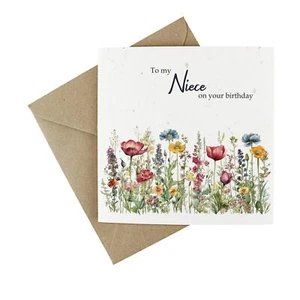Wildflower Plantable Eco-Friendly Niece Birthday Card - Meadow Flowers - Picture 1 of 3