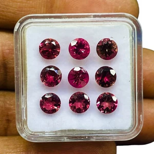 Lotto 9 pezzi pietre preziose sfuse taglio tondo tormalina rosa rubellite naturale 5 mm - Foto 1 di 7