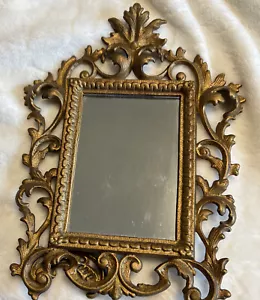 Specchio oro ottone antico con supporto anni '30? 11,5""X 8,25"" ECU - Foto 1 di 9