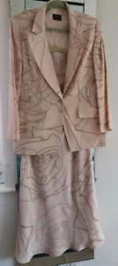 REDUCED FRANK USHER SUIT Jacket 16 Skirt 14 SILK Pale Dusky Pink Taupe Grey NWOT - Picture 1 of 12