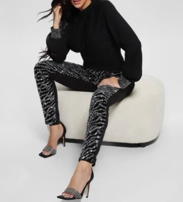 GUESS 1981 High Waist Skinny Jean Black Glam Tiger Silver Sequins. Size 29 - Image 1 of 4