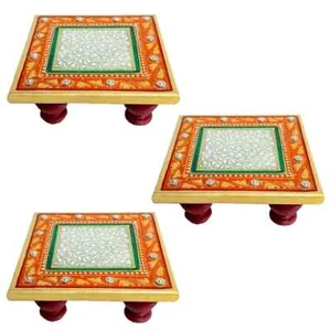 Marble Puja Chowki Small Size Weight 300gm Approx 3X3 Inch Multicolor Pack of 3 - Picture 1 of 3