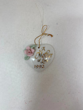 1992 "A Mother is Love" Heart-Shaped Ornament with Pink Rose by AGC
