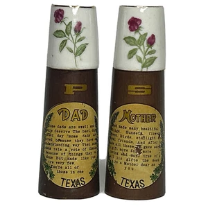Vintage Texas Salt Pepper Shakers Wood & Ceramic Mid-Century Modern Kenmar - Picture 1 of 7