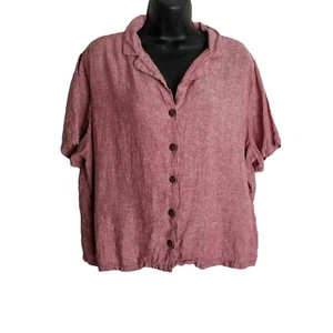 Rachel Zoe 100 Linen Button Down Shirt XL Rose Pink Coastal Grandma Lagenlook - Picture 1 of 8