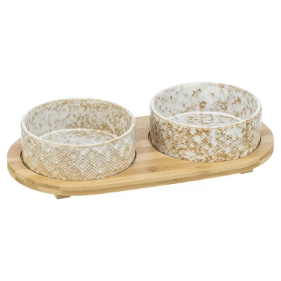 Trixie Napf-Set für Hunde, Keramik/Bambus, 2x300ml, 30x6x15cm, rutschfest - Bild 1 von 4
