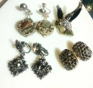 VINTAGE Strass Kristall Set 4 Clip & Schraub Ohrringe und Kolibri Brosche - Bild 1 von 12