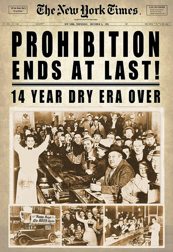 Póster de titulares de periódicos de Nueva York Prohibition End at por fin 12 x 18 Foto 1 de 1
