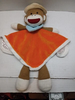 Baby Starters Safari 橙色 14 英寸袜子猴子摇铃帽安全毯 Lovey — 第 1/4 张图片