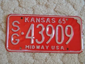 ANTIQUE 1965 KANSAS LICENSE TAG/PLATE - #43909   MIDWAY USA - Picture 1 of 2