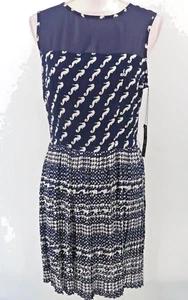 Vestido BCBGMaxAzria Azul SeaHorse Patrón con Panel Superior Transparente Talla Grande - Cinturón - Imagen 1 de 6