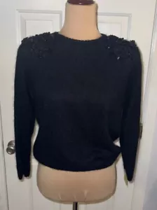 Vintage Stephanie 80’s schwarz Pullover Angora Gr. M Perlen Pailletten Stickerei - Bild 1 von 8