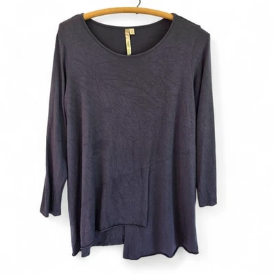 Cómodo top tejido dobladillo asimétrico Lagenlook azul gris pequeño EE. UU. para mujer Foto 1 de 4