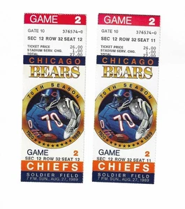Chicago Bears vs Kansas City Chiefs Unused Football Tickets From 8/27/1989 - Picture 1 of 2