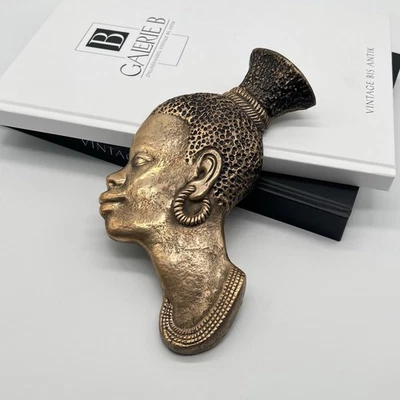 Vintage Bronze Figur  Wandbüste Relief Afrikanischer Frauenkopf • Hagenauer Stil - Bild 1 von 4