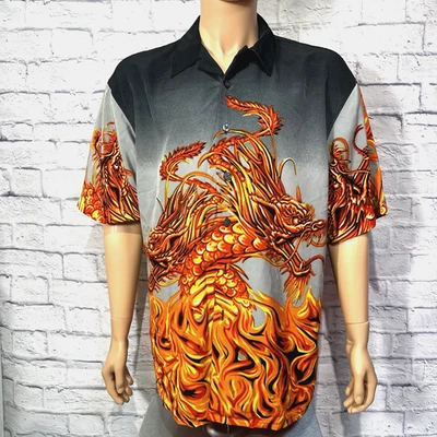 Vintage Mecca Sport Dragon Print  Button Up Shirt Men's L Short Sleeve - Image 1 of 4