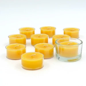 100% Beeswax Tealights Candles Organic (set of 10) in CUP & 1 Glass Holder - Picture 1 of 8