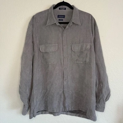 Camisa Gris Para Hombres L Gamuza Suave Van Heusen Abotonada Clásica Preppy Cápsula Otoño Foto 1 de 4