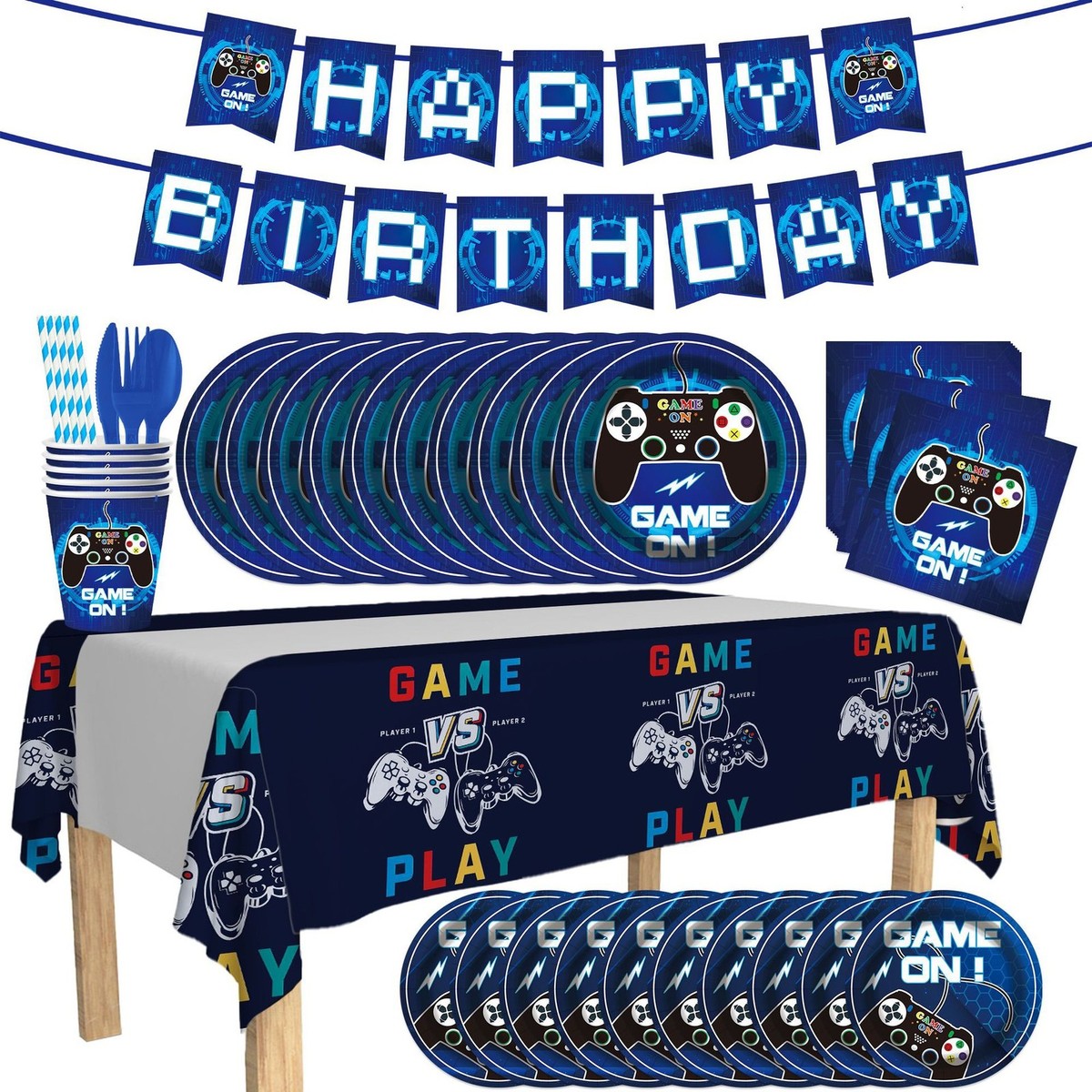 111 Decorazioni Compleanno Tema Cane Blu Per Bambini - Stoviglie Per 10 Persone, Palloncini, Tovaglia - Foto 5