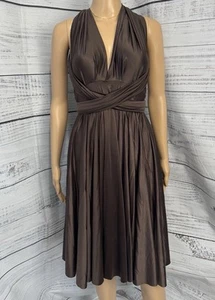 Abito Twobirds Anthropologie convertibile avvolgente marrone lunghezza ginocchio cocktail taglia M - Foto 1 di 13