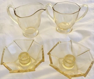4 Pieces Of Fostoria Yellow Topaz Depression Glass, Geo. Sakier Designs - Picture 1 of 9