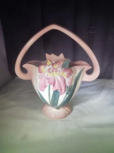 Vintage Kunst Camark Keramik Rosa Iris Henkel Korb Vase Top Zustand - Bild 1 von 6