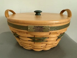 Longaberger Popcornkorb Christmas Collection, Schutz, Einsatz, Holzdeckel - Bild 1 von 4