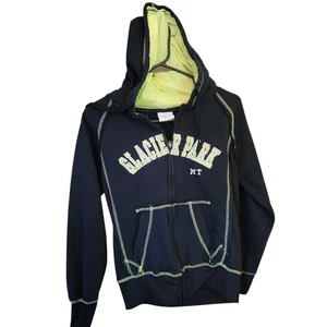 Sudadera con capucha polar con cremallera completa Glacier Park Montana para mujer talla mediana negra con ribete de lima - Imagen 1 de 12