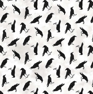 Northcott - Spellbound - Tossed  Crows - White/Multi, Fabric BTY - Image 1 of 4