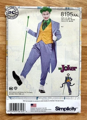 Simplicity Pattern 8195 JOKER Costume Men's Size 38-44 UNCUT DC Comics Villain - Image 1 of 2